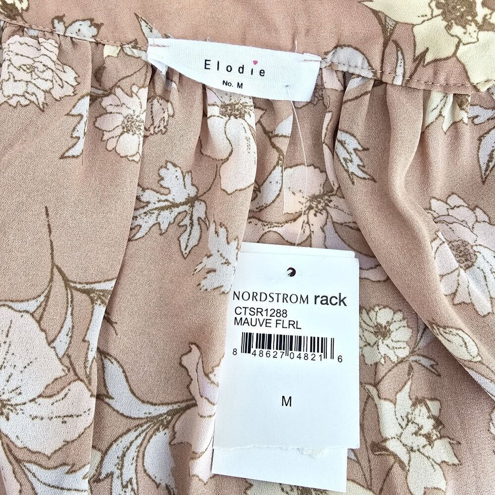 NWT Elodie Surplice Floral DaintyTan Long Sleeve Relaxed Fit Top Women M - Picture 5 of 6
